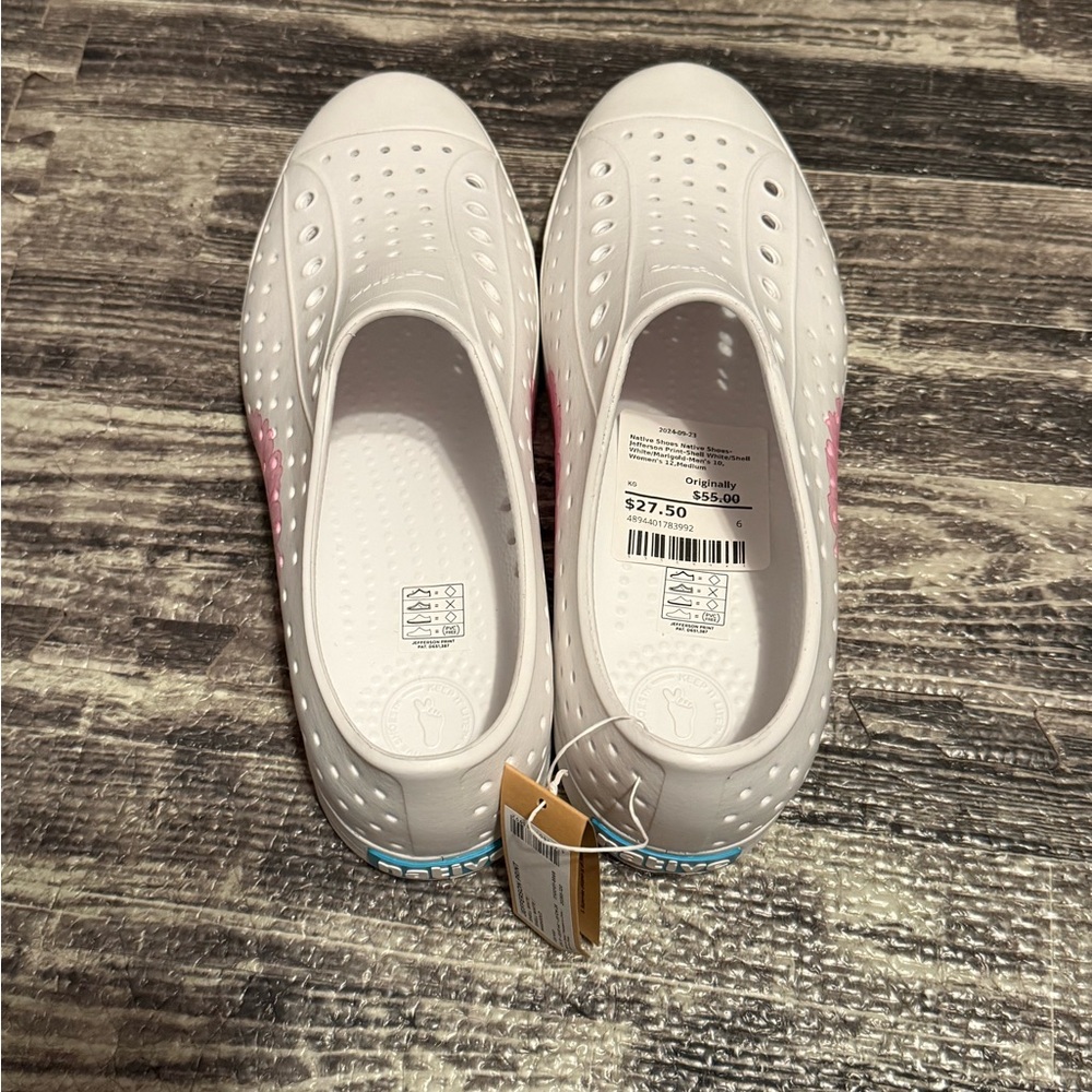Native White and Pink Slip-On Sneakers